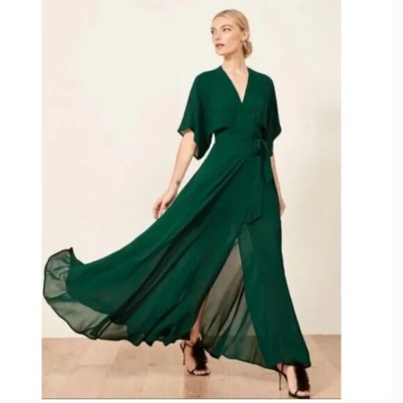 Reformation Winslow Wrap Dress in Emerald Green Medium - Picture 1 of 16
